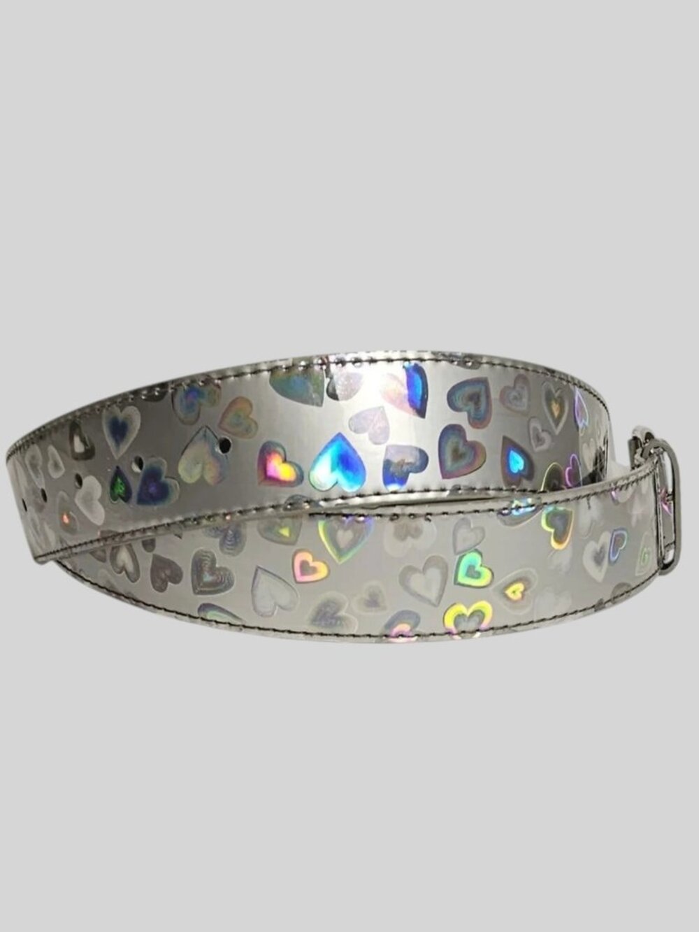 Holographic Heart Belt NWT Large NOBO Silver Faux Leather with Hearts T19